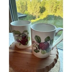 Portmeirion Pomona Straight Side Mugs Set of 2 (Cherry, Apple) Vintage EUC